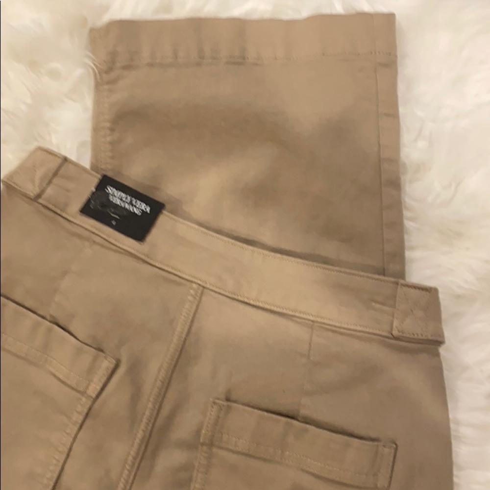 Crop Wide-Leg Tan Jeans w/ Side Pocket Buttons - Picture 8 of 11